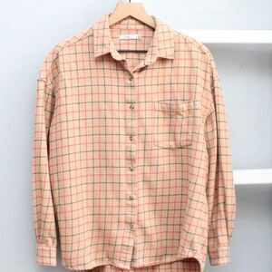 Obey Women's Tan Plaid Button-Up Fleece Shirt Shacket Size Small